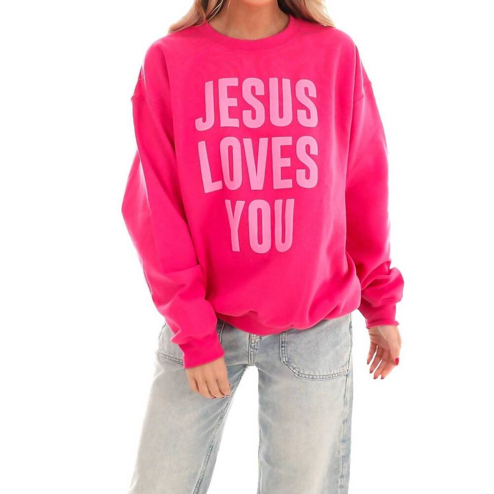 NEW POPPY & PINE jesus loves you sweatshirt in pink